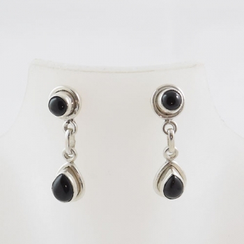 Authentic silver two stone black onyx drop earrings